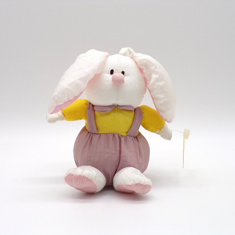 Gibson Greetings Nylon Bunny Plush Ornament 5" 1994 Basket VTG Easter Decor Toy